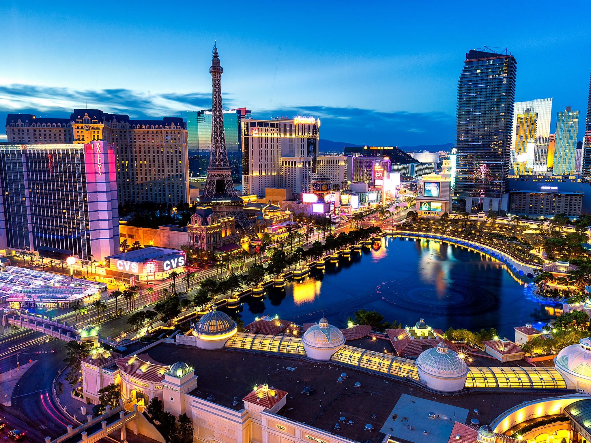 A nighttime view of Las Vegas.