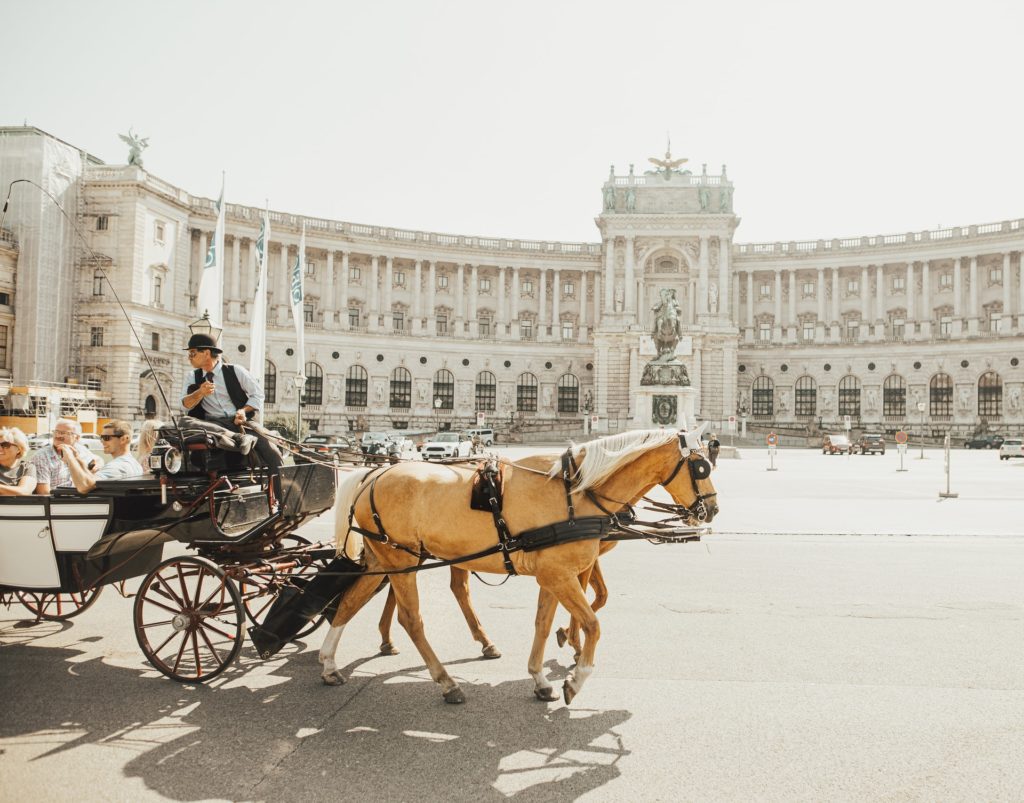 Riding a horse-drawn carriage in Vienna in Summer