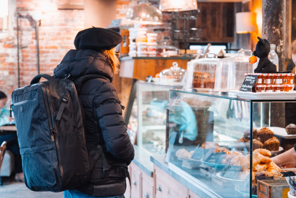 Woman looking at pastries