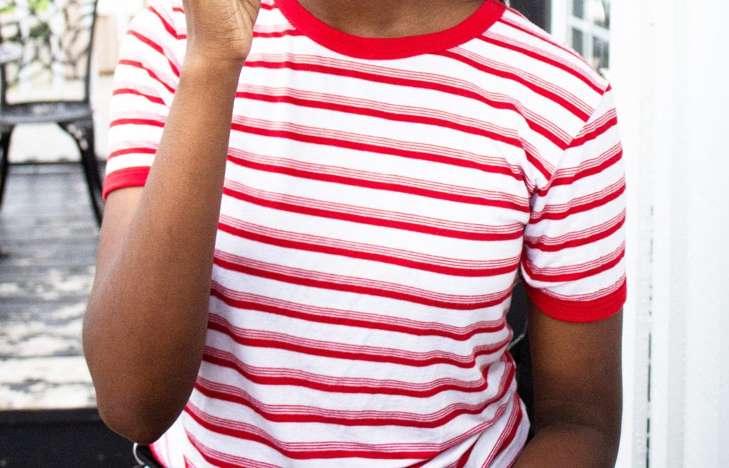 Woman wearing striped shirt