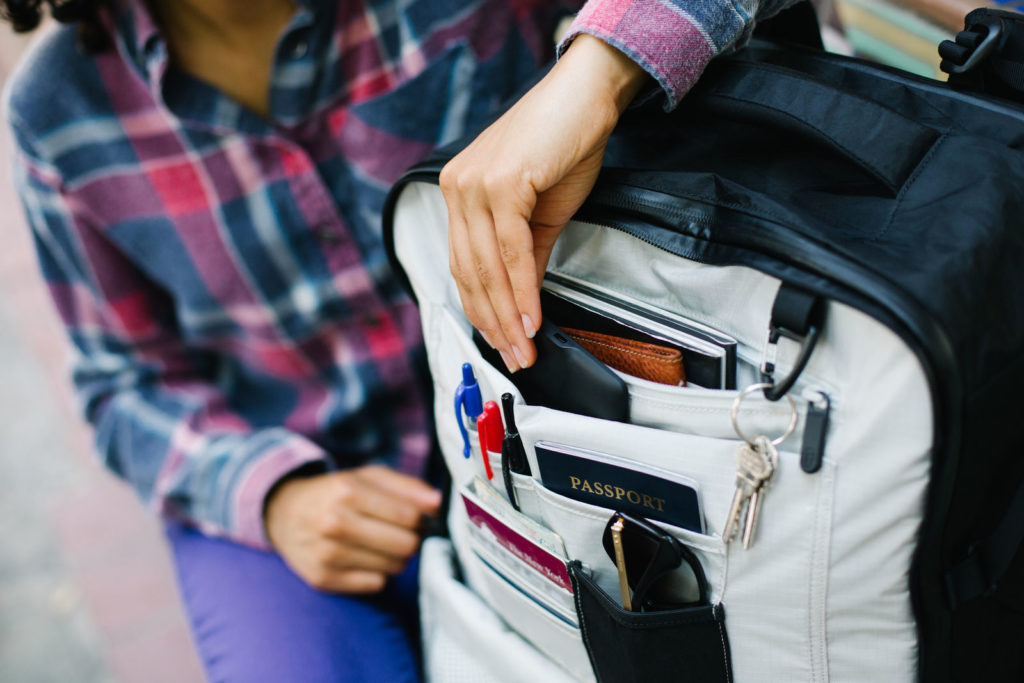 Packed pockets in a travel backpack