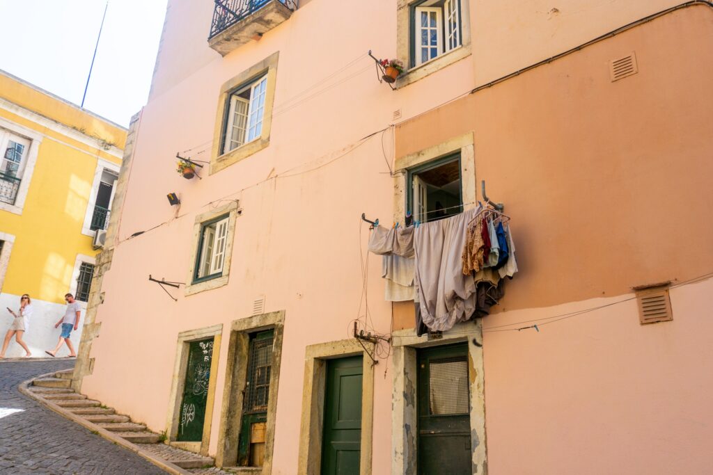 Clothes air drying outside of an apartment