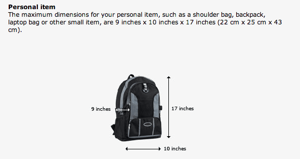 delta airlines size of personal item